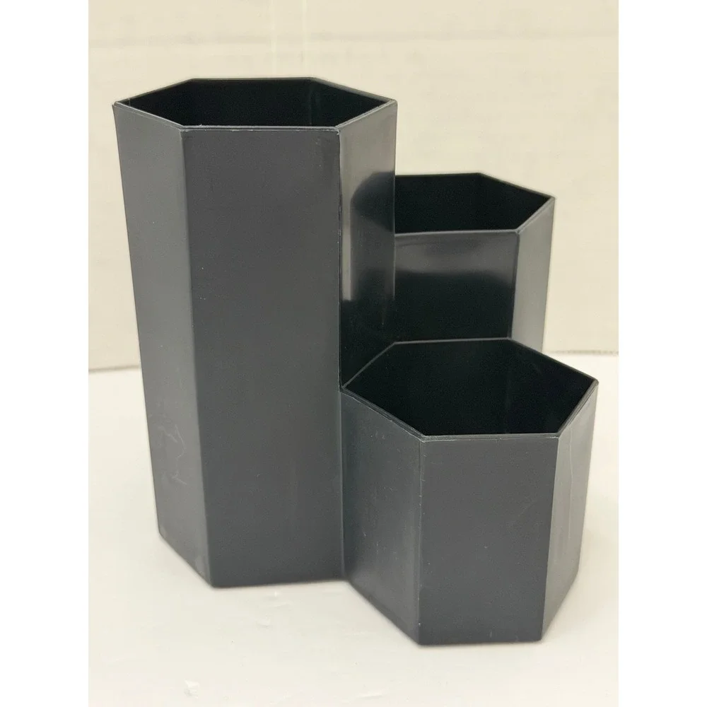 Makeup Brush Holder 3 Tier Organizer Black Hexagonal Lips Face Eyes Black